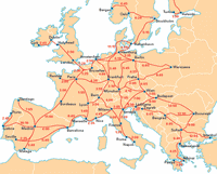 Carte Europe lignes train durée villes