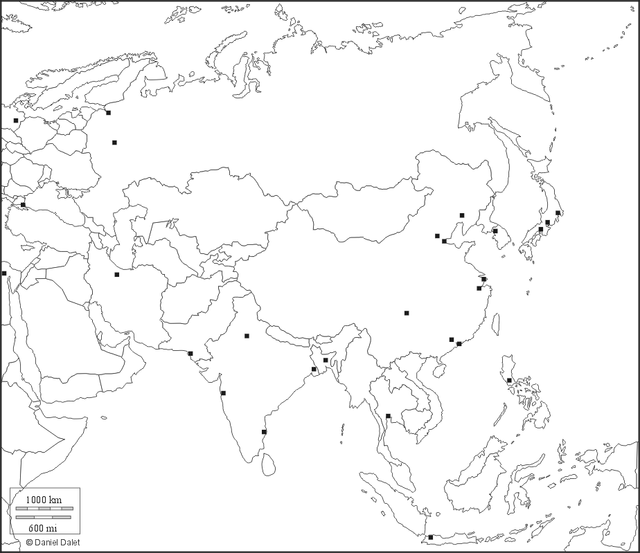 Carte vierge de l'Asie