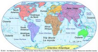 Carte du monde avec les continents en couleur