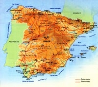 carte Espagne autoroutes nationales sommets montagneux