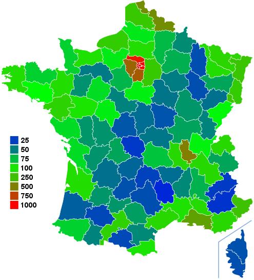 carte densité par département de la France