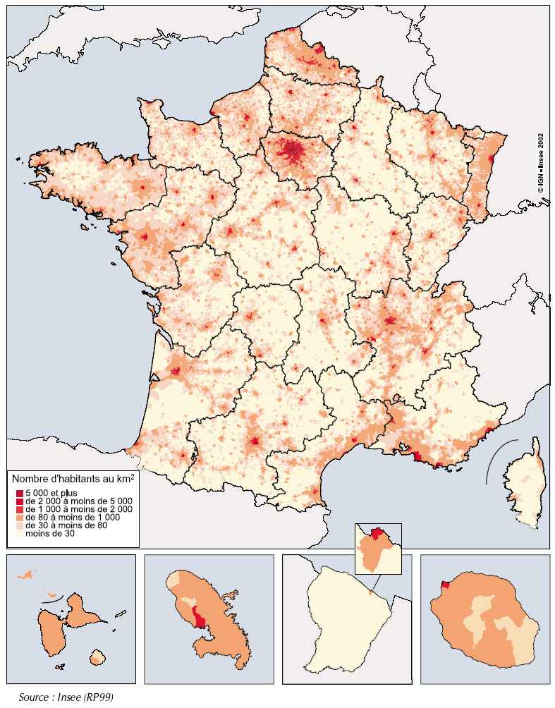 carte répartition de la population en France