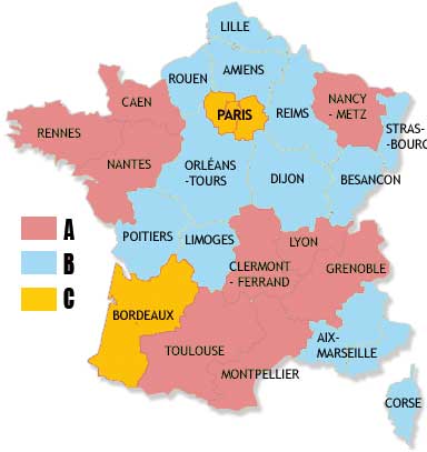 carte découpage scolaire de la France