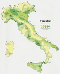 Carte de la densité de la population de l'Italie