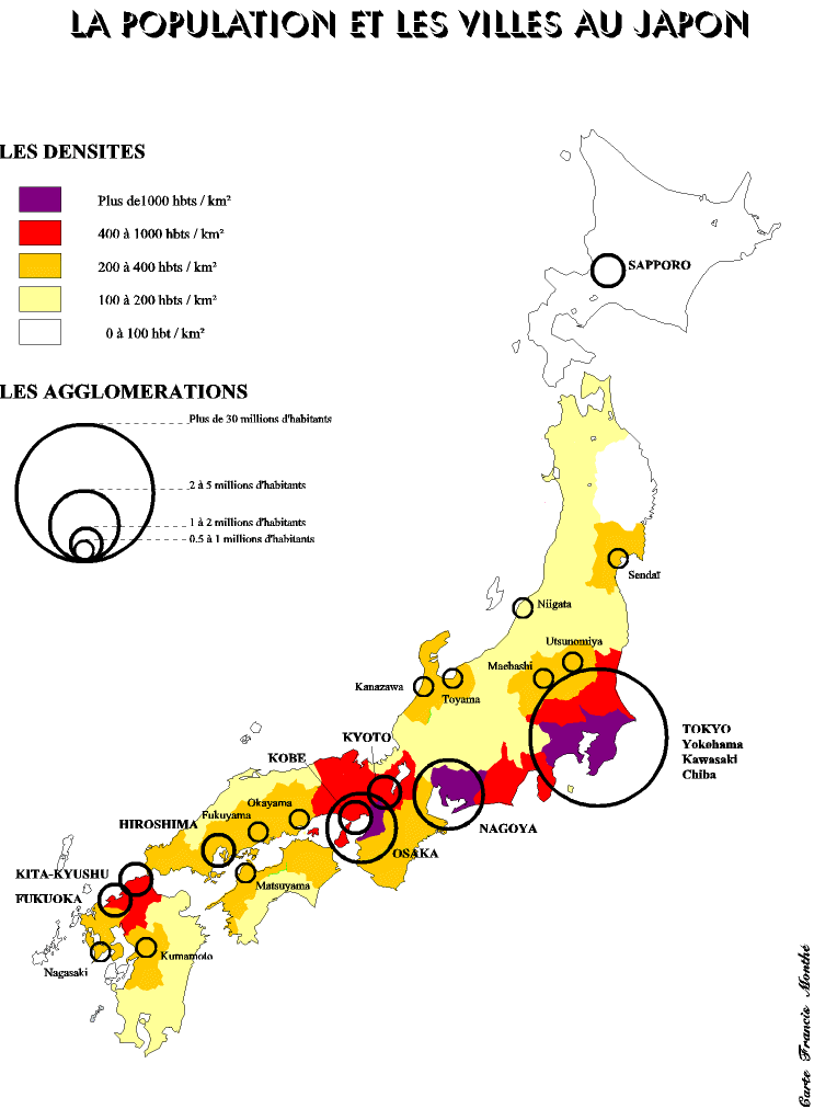 carte densité de population au Japon