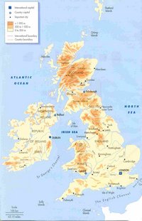 carte Royaume-Uni villes altitude en mètre échelle en miles kilomètres