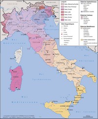 Carte Italie langues dialectes îlots linguistiques