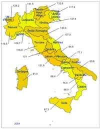 Carte Italie PIB habitant