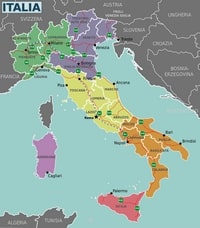 Carte Italie avec les régions, les villes et les numéros de route