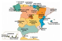 carte Espagne régions en couleur et le nom des capitales de chaque région