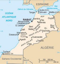 Carte du Maroc avec l'échelle en km et en miles