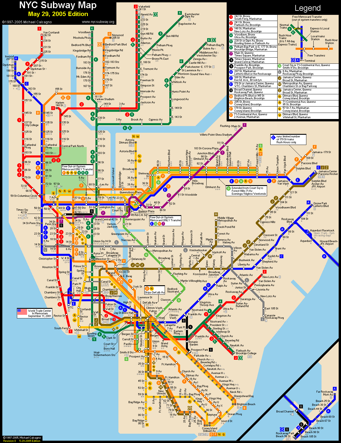 Carte du mÃ©tro de New York City avec le nom des lignes de mÃ©tro