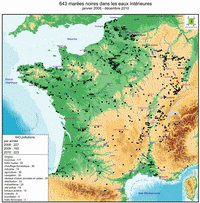 carte marées noires en eaux intérieures en France entre 2008 et 2010