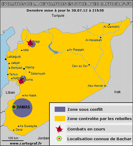 Le Révolution en Syrie le 30.07.12 avec Cartograf.fr