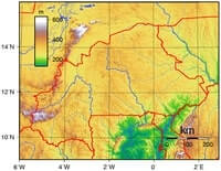 Carte Burkina Faso relief altitude