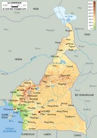 Carte Cameroun relief altitude ville