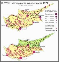 carte démographie de Chypre avant et après 1974