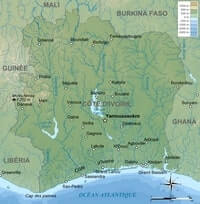 Carte Côte d'Ivoire rivière lac ville altitude
