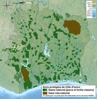 Carte Côte d'Ivoire parcs nationaux internationaux