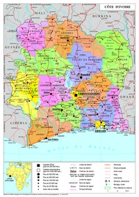 Carte Côte Ivoire avec ville région route piste aéroport parc