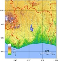 Carte Côte d'Ivoire relief altitude