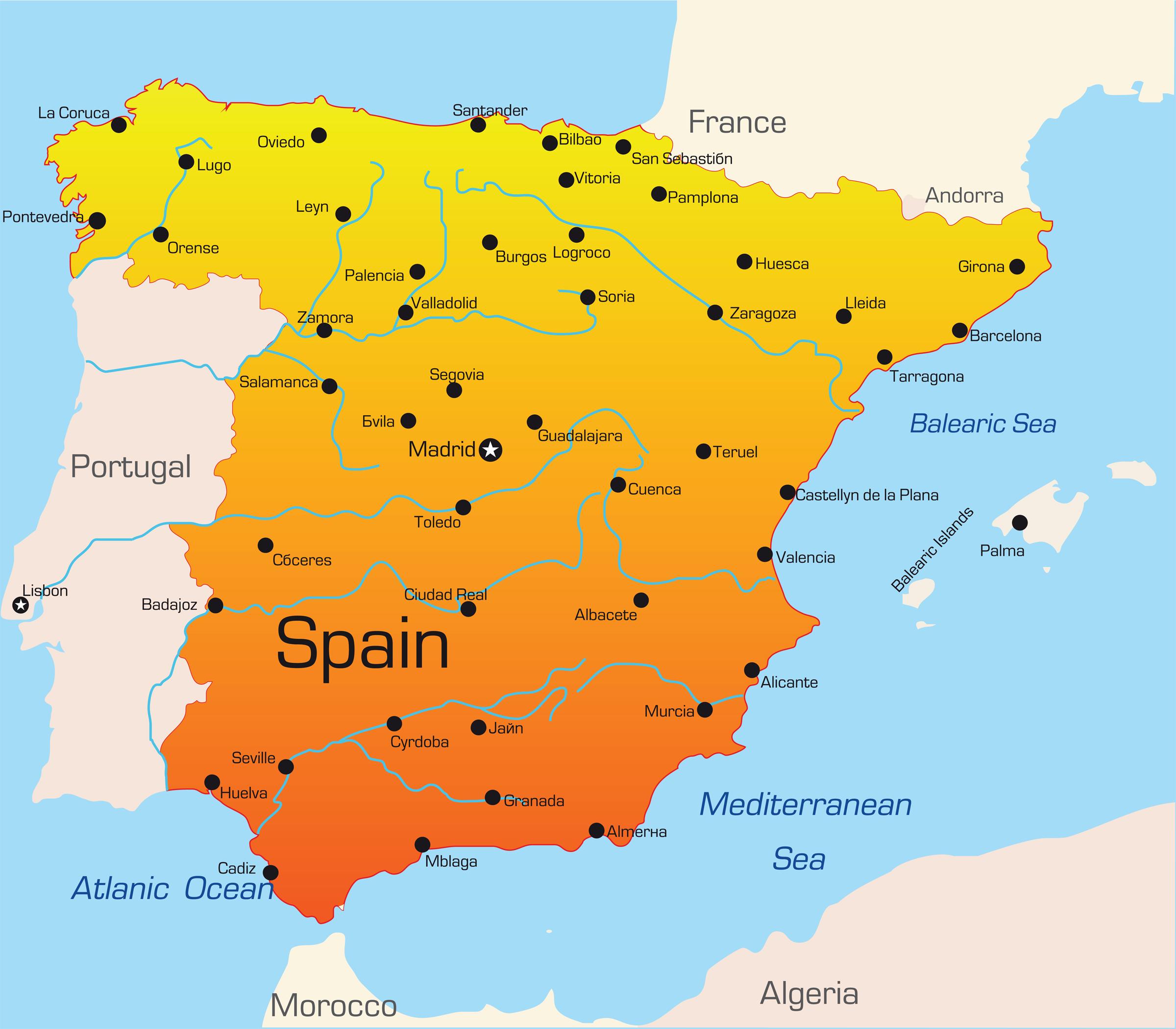 Carte Espagne Simple Anglais 