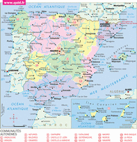 Carte de l'Espagne avec les communautés autonomes et les régions