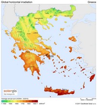 Carte Grèce taux ensoleillement moyen annuel