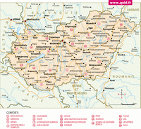 carte Hongrie villes routes rivières 19 comitats régions