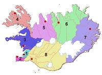 Carte des régions de l'Islande