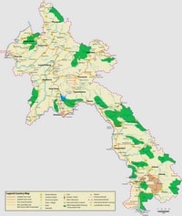 carte Laos villes routes rivières zones protégées