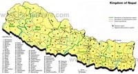 carte Népal régions et les districts