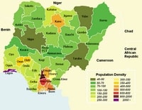 carte Nigeria densité de population au km²