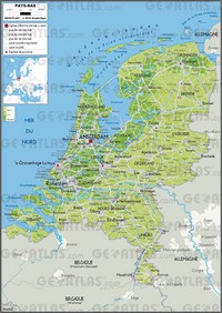 carte Pays-Bas routes aéroport villes altitude
