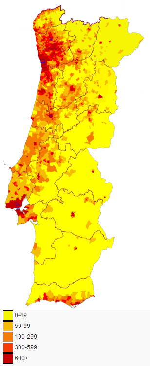 densité au Portugal