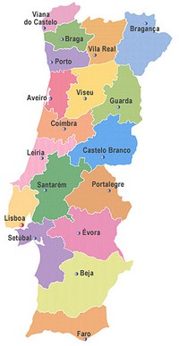 Carte du Portugal avec les districts