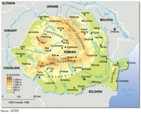 Carte Roumanie relief villes altitude