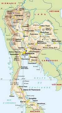 carte Thaïlande villes routes aéroport port montagnes