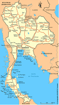 carte Thaïlande villes routes chemins de fer zones de plongée