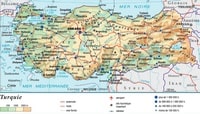 Carte Turquie altitude routes autoroutes sites touristiques