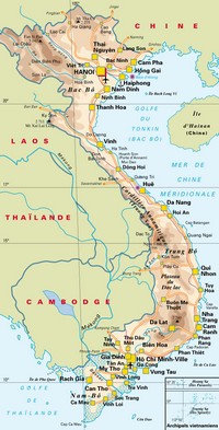 carte Viet Nam villes routes aéroports sommets montagneux