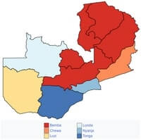 Carte linguistique Zambie langues parlées