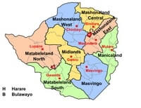 Carte administrative Zimbabwe régions couleur