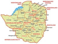 Carte Zimbabwe province ville