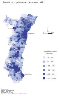 carte densité de population en Alsace en 1999