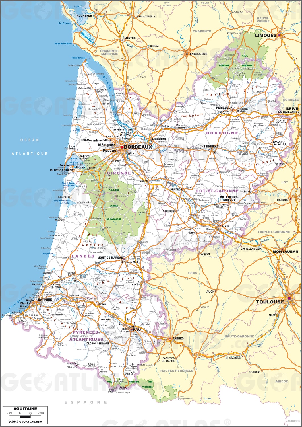 carte geographique de l aquitaine