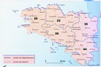 Carte de la Bretagne avec les départements, les districts et les villes