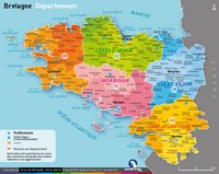 Carte de la Bretagne avec les départements, les préfectures et les chefs-lieux