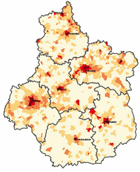 carte Centre densité de population