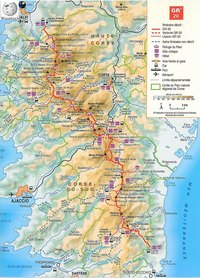 carte Corse GR 20 relief altitude hôtels refuges
